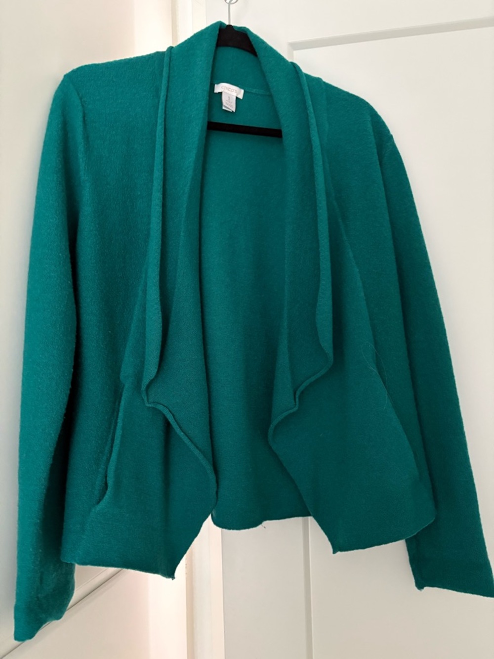 Chico's Kelly Green Open-Front Draped Wool Cardigan